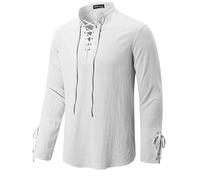 YAOBAOLE Camicia medievale da uomo, a maniche lunghe, in lino, da uomo, estiva, da pirata, per cosplay, 02 bianco, L
