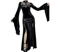YAOBAOLE Costume di Halloween, da donna, sexy, in velluto, per Halloween, carnevale, vampiro, medievale, costume da strega gotica, cosplay, nero, XS-2XL, Nero , XL