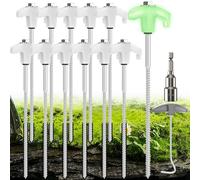 YAOBLUESEA 12Pz Tenda Pegs Trapano Da Campeggio Pegs Heavy Duty Steel Camping Spikes Anti-Rust Tenda Pegs 25CM Camping Stakes con Hex Drill Bit & T Pull Hook, Garden Staples per Trampolino, Bianco