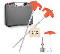 YAOBLUESEA 24Pz Tenda Pegs Trapano Da Campeggio Pegs Heavy Duty Steel Camping Spikes Anti-Rust Tenda Pegs 25CM Camping Stakes con Hex Drill Bit & T Pull Hook, Garden Staples per Trampolino, Arancione