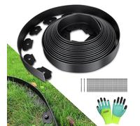YAOBLUESEA Bordatura per prato da giardino in plastica flessibile nero 10 m di lunghezza e 5 cm di altezza, con 60 tasselli & 1 paio di guanti per giardino, prato, aiuola, cemento