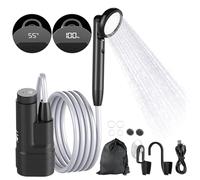 YAOBLUESEA Doccia da Campeggio con Pompa, Set da Doccia da Campeggio con Batteria Ricaricabile da 4000mAh e Tubo da 1.8m, Schermo Digitale, Portatile, per Giardino, Campeggio, Lavaggio Auto