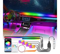 YAOBLUESEA Illuminazione Interno Auto USB, RGBIC RGB 5V-12V Arcobaleno Luci Ambientali con Telecomando/USB/APP Control, LED Atmosfera Strip Auto con Musica e 4 Illuminazione Vano Piedi Decorazione