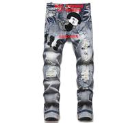 YAODAMAI Jeans Strappati Patch Jeans Stretch Slim Leggings Uomo Versatile Gambe dritte