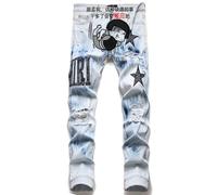 YAODAMAI Jeans Uomo Strappati Ricamo Pentagramma Stretch Pantaloni Gamba Slim Pantaloni Uomo Versatili