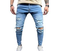 YAODAMAI Pantalones Vaqueros ajustados elásticos para Hombre Pantalones Vaqueros ajustados rasgados de Color Claro para Hombre Pantalones Vaqueros Casuales deportivos