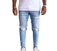YAODAMAI Pantalones Vaqueros ajustados elásticos para Hombre Pantalones Vaqueros ajustados rasgados de Color Claro para Hombre Pantalones Vaqueros Casuales deportivos