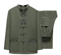 YAODAMAI Tang Vestito da Uomo in Cotone e Lino a Maniche Lunghe in Stile Cinese Giacca per Anziani Tunica retrò Cotone e Lino da Uomo Cinese Hanfu