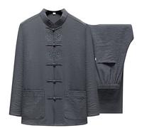 YAODAMAI Tang Vestito da Uomo Vestito di Cotone e Lino a Maniche Lunghe in Stile Cinese Anziano Giacca Tunica retrò Uomini Cinesi di Cotone e Lino Hanfu