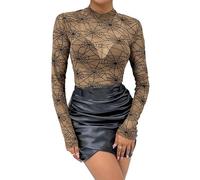 YAODAMAI Top da Donna in Rete Sexy con Stampa Ragnatela in Rete Trasparente a Maniche Lunghe