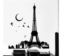 YAODANGM Adesivo per ufficio con Torre Eiffel francese, uccelli illuminati dalla luna e splendidi paesaggi in vinile, adesivi per camerette di bambini e adolescenti