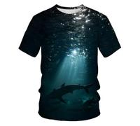 YAODANGM T-Shirts Fantaisie pour Hommes, imprimés en 3D, animaux du Monde Sous-Marin, requins, t-Shirts d'été à Manches Courtes, hauts graphiques réalistes