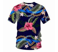 YAODANGM T-Shirts Fantaisie pour Hommes imprimés en 3D avec Motifs de plantes et de Fleurs dorées, t-Shirts d'été à Manches Courtes, hauts graphiques réalistes