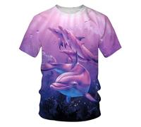 YAODANGM T-Shirts Fantaisie pour Hommes, imprimés en 3D, Motif baleine Violette et Dauphin, t-Shirts d'été à Manches Courtes, hauts graphiques réalistes