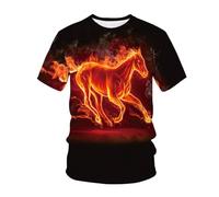 YAODANGM T-Shirts Fantaisie pour Hommes, imprimés en 3D, Motif Cheval Animal, Flamme Cool, t-Shirts d'été à Manches Courtes, hauts graphiques réalistes