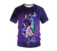 YAODANGM T-Shirts Fantaisie pour Hommes, imprimés en 3D, Motif Ciel étoilé Violet, Fleurs et oiseaux, t-Shirts d'été à Manches Courtes, hauts graphiques réalistes