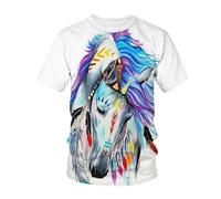 YAODANGM T-Shirts Fantaisie pour Hommes, imprimés en 3D, Motif tête de Cheval Coloré et Magnifique, à Manches Courtes, pour l'été, avec graphisme réaliste