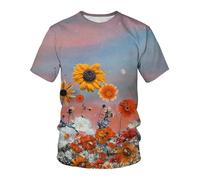 YAODANGM T-Shirts Fantaisie pour Hommes, imprimés en 3D, peints à la Main, avec des peintures à l'huile de plantes et de Fleurs, t-Shirts d'été à Manches Courtes, hauts graphiques réalistes