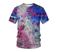 YAODANGM T-Shirts Fantaisie pour Hommes, imprimés en 3D, peints à la Main, Motif Marguerite Rose, peinture à l'huile, t-Shirts d'été à Manches Courtes, hauts graphiques réalistes