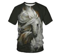 YAODANGM T-Shirts Fantaisie Vintage imprimés en 3D pour Hommes, Motif Cheval Blanc, Manches Courtes, été, graphique réaliste