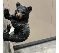 Yaoemei Porta carta igienica a forma di orso, supporto per fazzoletti con mensola, supporto rustico per il bagno, ornamento da parete per il bagno, decorazione da parete con orso nero, decorazione da