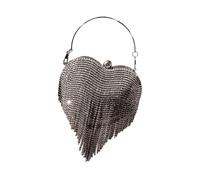 YAOGUI Borsa da sera decorata con strass scintillanti, con nappe, tracolla a catena per eventi di ballo, Nero