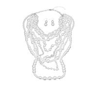 YAOGUI Elegante set di collana e orecchini con perle multistrato da donna, con perline fatte a mano e design alla moda