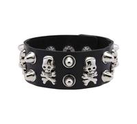 YAOGUI Rocker Styles - Braccialetto regolabile in pelle decorato con borchie a forma di teschio metallico, per festival e streetwear, gioiello gotico punk da uomo, Misura unica, come descritto