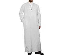 YAOHUOLE Abito da uomo a maniche lunghe Abaya abaya con bottoni laterali spaccati caftano Thobe con tasche abito lungo, bianco, L