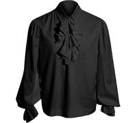 YAOHUOLE Camicia medievale da uomo in stile vichingo con lacci, camicia rinascimentale vittoriano steampunk pirata camicia da uomo, 01 nero, L