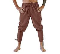 YAOHUOLE Pantaloni Medievali Uomo in Cotone Lino con Tasche e Lacci Laterali