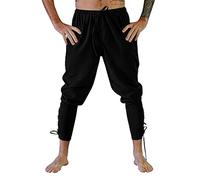 YAOHUOLE Pantaloni Medievali Uomo in Cotone Lino con Tasche e Lacci Laterali