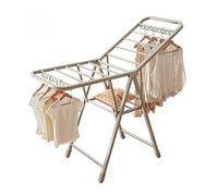 YAOHY Stendibiancheria Pieghevole, Appendiabiti a 2 Livelli Con Ruote, Stendibiancheria Portatile Per Scarpe, Uso Interno Ed Esterno, Senza Montaggio(Natural,55.1in/140cm)