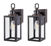 YaoKuem Lanterna da parete per esterni dal tramonto all'alba, con sensore di movimento PIR, lampada da parete per portico, base media E26, alloggiamento in metallo e vetro, lampadine non incluse