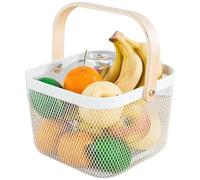 Yaoliucp Cesto a rete, 9.7x9.7x6.7 cesh a rete filo vuoto, metallo sospeso con manico in legno, cestini di frutta per cucine, bagno, dispensa, mobile, metallo bianco