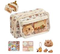 Yaoliucp Custodia a matita Capybara carina con 9 compartimenti che aprono borsina a matita con 20 adesivi, 1 pad di memo, 1 portachiavi, peluche e 2 spille Capybara School Supplies