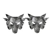 Yaoliucp Wolf Costume 2pcs Halloween Wolf Head Simulation Masches Animal Maschers Masquerade Cosplay Props Movie Tema Halloween Party Supplies (Silver) Mask