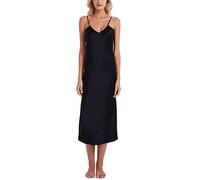 YAOMEI Camicia da Notte Donna Lungo Pigiama Pigiami Raso, Luxury della Biancheria della Cinghia di Spaghetti Babydoll Chemise Camicia da Notte (X-Large, Nero)