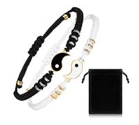Yaomiao 2 Braccialetti di Cordino Regolabile Abbinati Yin Yang Bracciali per Migliore Amico Braccialetti Coordinati Magnetici per Coppie Donne Uomini San Valentine (Perla in Argento, Stile Yin Yang)