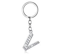 Yaomiao Portachiavi con Lettera Iniziale dell'Alfabeto Portachiavi con Lettera A-Z con Strass Anello di Portachiavi con Lettera in Lega d'Argento Lucido per Donna Uomo Compleanno (V)