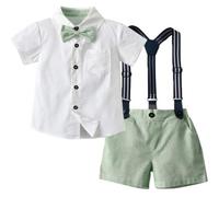 Yaopelky Bambino Completi estivi da gentiluomo Camicia a maniche corte con papillon Pantaloncini con bretelle Tuta 1-8 anni (Verde, 7-8 anni)
