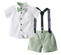 Yaopelky Bambino Completi estivi da gentiluomo Camicia a maniche corte con papillon Pantaloncini con bretelle Tuta 1-8 anni (Verde, 6-7 anni)