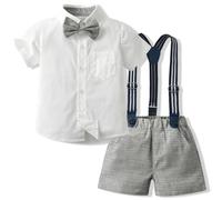 Yaopelky Bambino Completi estivi da gentiluomo Camicia a maniche corte con papillon Pantaloncini con bretelle Tuta 1-8 anni (Grigio, 7-8 anni)