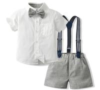Yaopelky Bambino Completi estivi da gentiluomo Camicia a maniche corte con papillon Pantaloncini con bretelle Tuta 1-8 anni (Grigio, 1-2 anni)