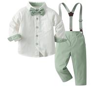 Yaopelky Completo formale per bambino e ragazzo, vestito da gentiluomo, a maniche lunghe, con papillon, bretelle, pantaloni, abito da sposa per ragazzi, Verde, 2-3 Years