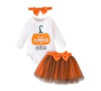 Yaopelky Neonato Baby Girl Halloween Romper Tutu Vestito con Fascia Toddler Pumpkin Top Skirt Halloween Outfits (9-12 mesi)