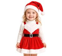 Yaopelky Vestito da Babbo Natale per Bambina Bambine Gonna in Velluto con Cappello Carino con Cintura Neonato Vestito di Natale