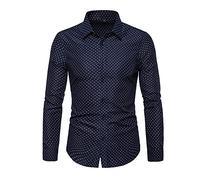 YAOTT Camicia a Pois da Uomo Top Manica Lunga a Pois Camicia Formale Camicia Elegante Camicia in Popeline Camicia Slim Fit/Morbido/Comodo/Non stirabile/Non Piega Cotone Pullover Blu Scuro L
