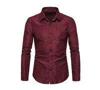 YAOTT Camicia a Pois da Uomo Top Manica Lunga a Pois Camicia Formale Camicia Elegante Camicia in Popeline Camicia Slim Fit/Morbido/Comodo/Non stirabile/Non Piega Cotone Pullover Vino Rosso L