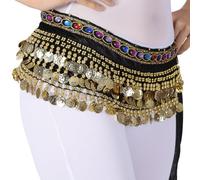YAOTT Cintura Danza del Ventre da Donna Gonna Avvolgente da Ballerina con Monete e Strass Colorati, Ballo di Pancia Sciarpa all'Anca Velluto Foulard Belly Dance Hip Scarfs Costume Danza Ventre D